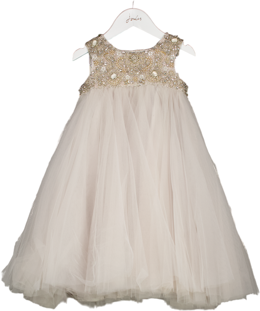 MAISON AVA Dove Grey Girls Embellished  Occasion Dress 6 Years