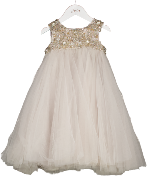 MAISON AVA Dove Grey Girls Embellished  Occasion Dress 6 Years