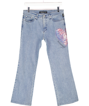 Versace Blue Mid-rise Heart Logo Embellished Jeans W30