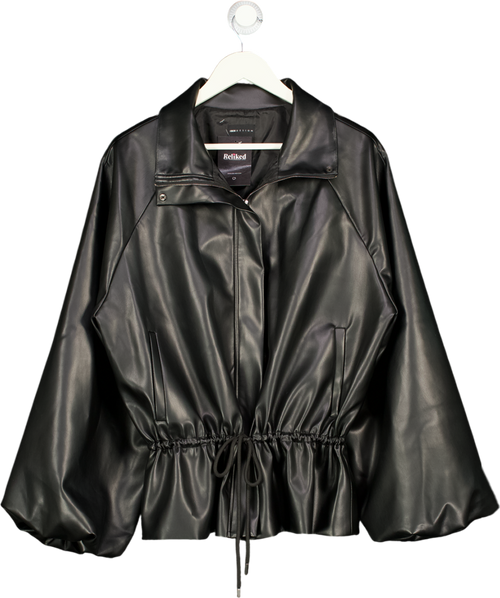 ASOS Design Gathered Waist Bubble Pu Jacket In Black UK M