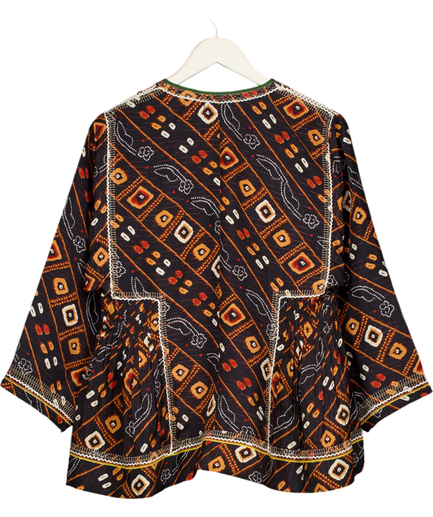 ISABEL MARANT Black 100% Silk Printed Notch Neck Top Fr40 UK 12
