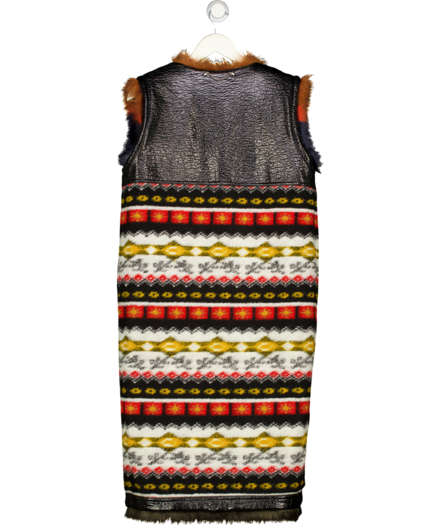 DIESEL Multicoloured Reversible Fux Fur / Aztec Knit Longline Gilet UK S