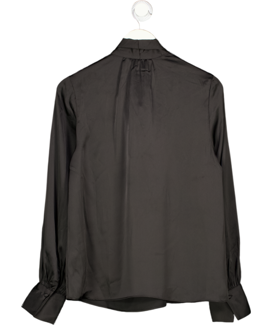 H&M Black Satin Tie Neck Blouse UK M
