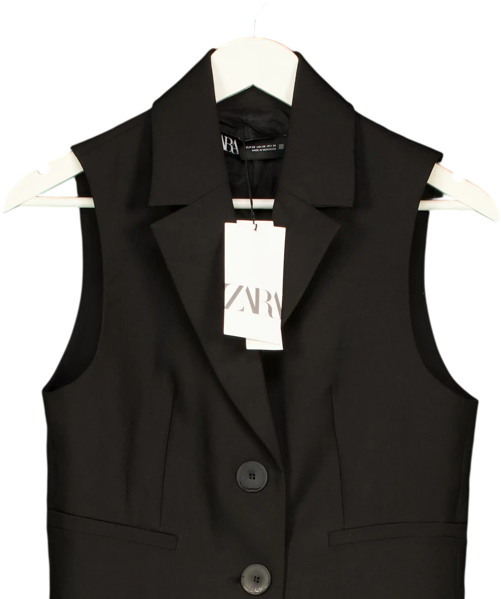 ZARA Black Fitted 2-button Waistcoat Top UK XS