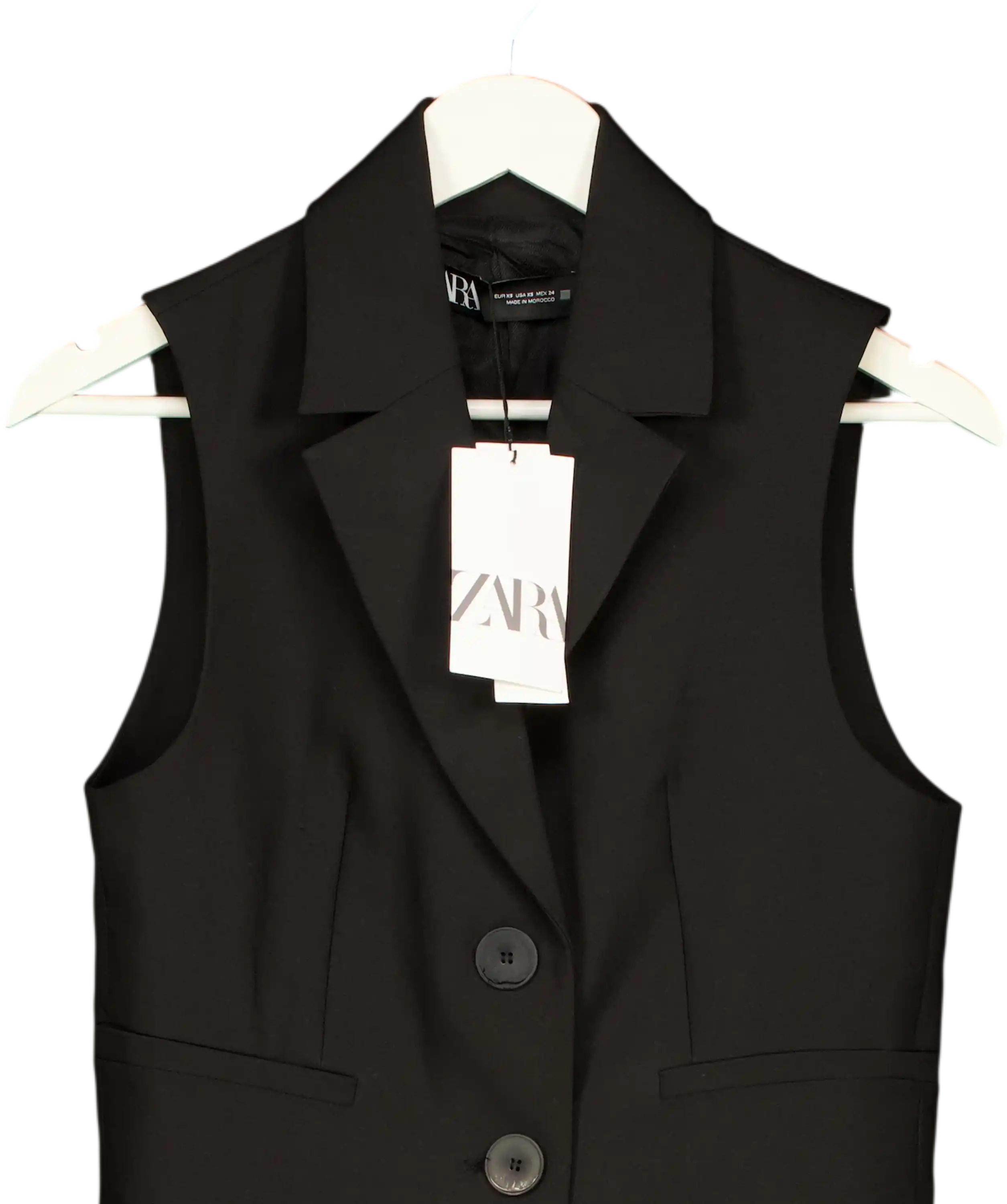ZARA Black Fitted 2-button Waistcoat Top UK XS