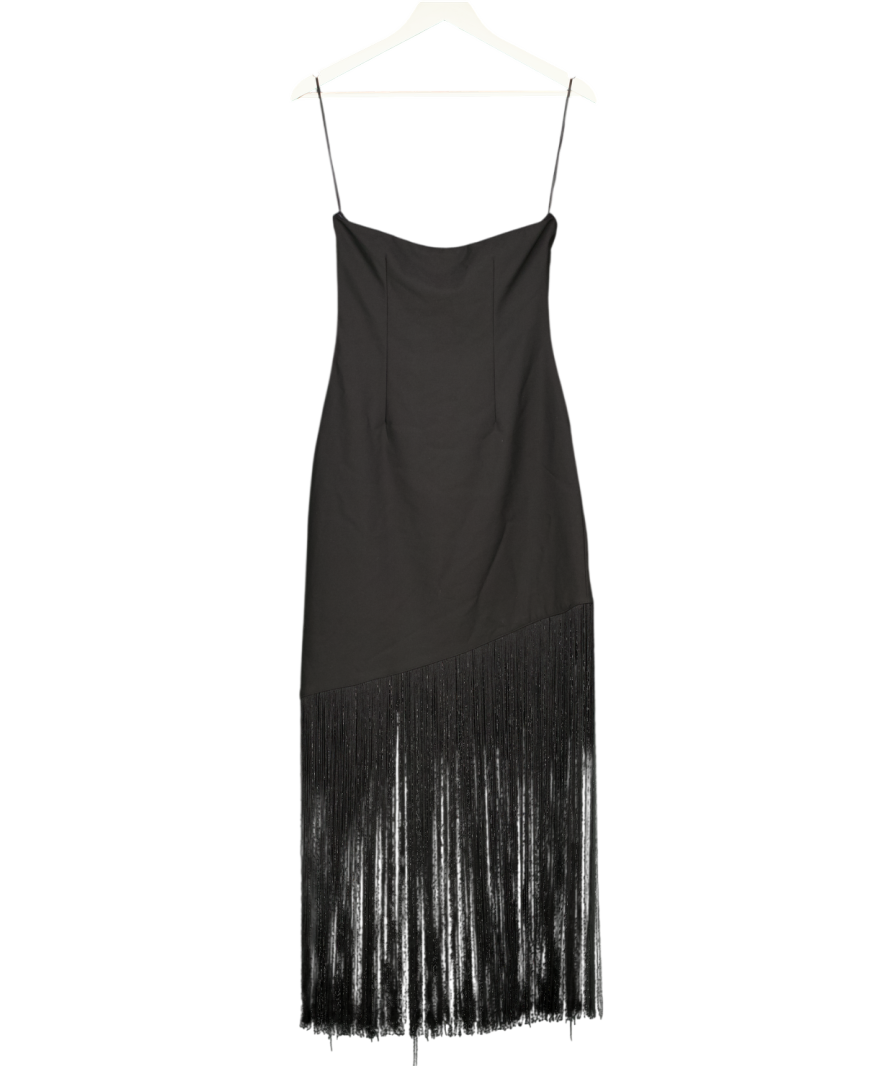 PRETTY LAVISH Black Eliana Bandeau Fringed Dress UK 8