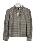 H&M Cream / Navy Frill-collared Cotton Blouse UK L