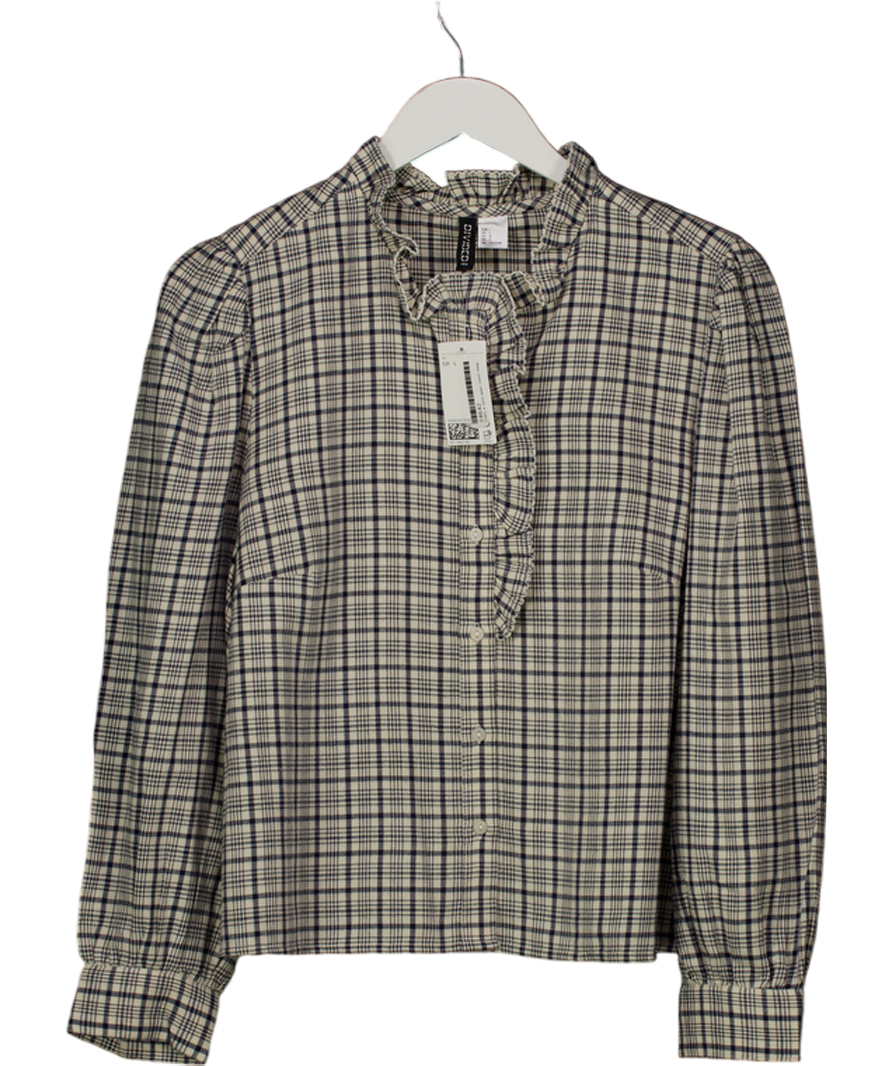 H&M Cream / Navy Frill-collared Cotton Blouse UK L