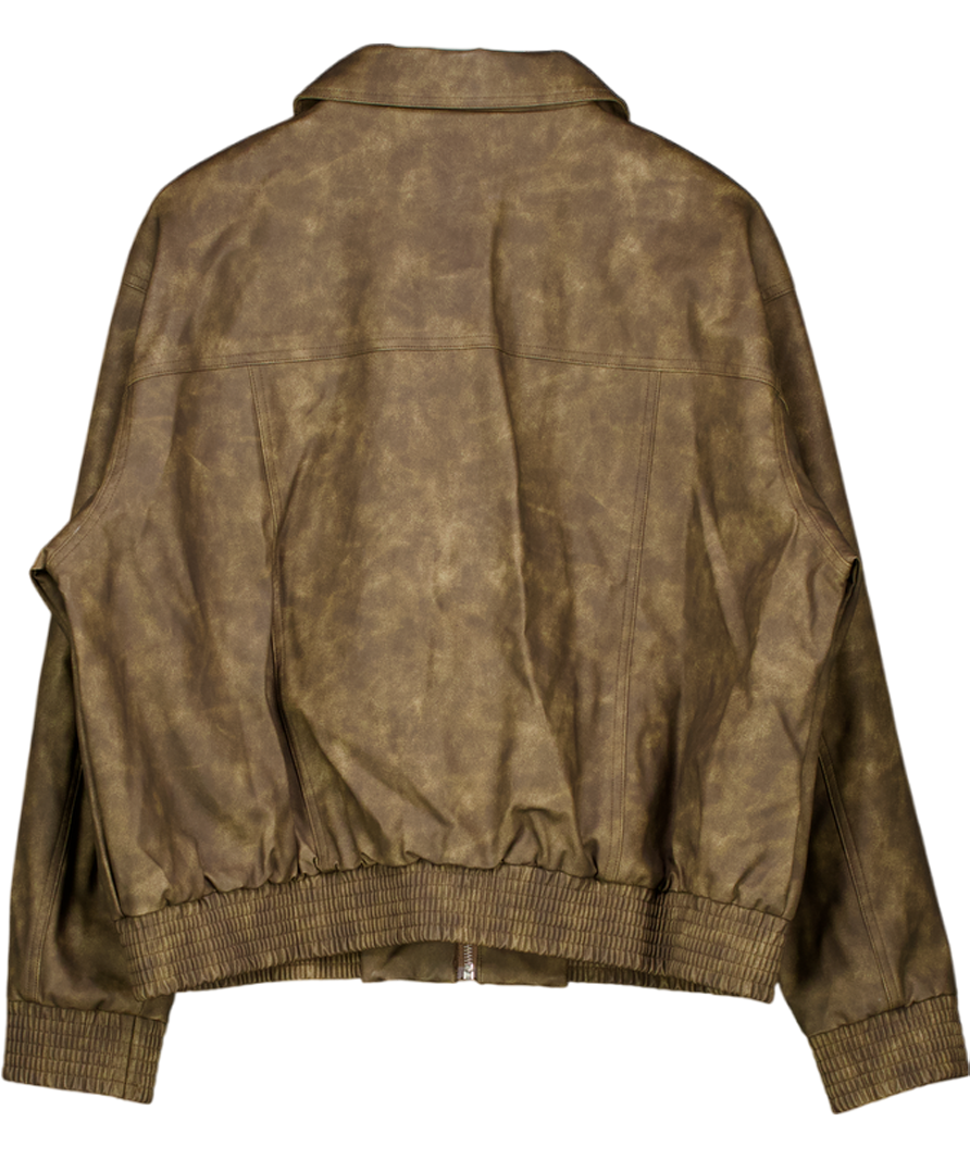 White Fox Brown Make Things Right Pu Bomber Jacket Chocolate UK L/XL