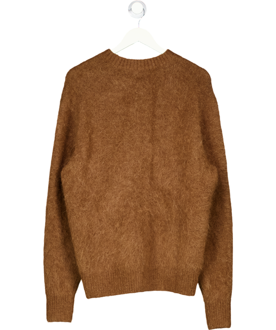 SUITSUPPLY Mid Brown Crewneck Alpaca Blend Jumper UK L