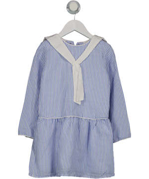 La Coqueta Blue Pinstripe Dress Long Sleeve Tie Neck Details 6 Years