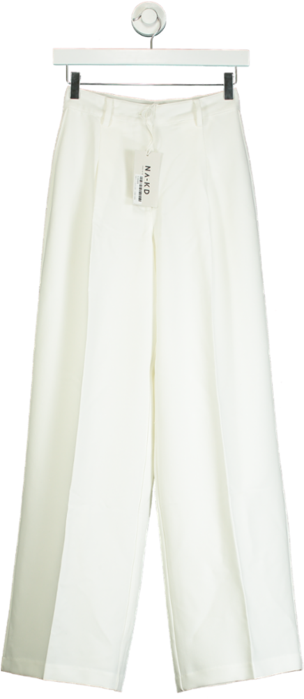 NA-KD White Pleat Detail Loose High Waist Pants UK 4