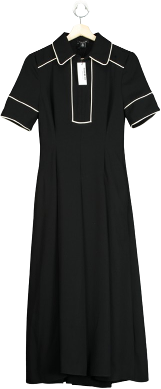 Karen Millen Black Fluid Tailored Tipped Full Skirted Midi Dress UK 8