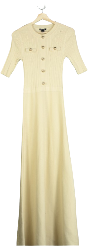Karen Millen Cream Rib Knit Military Trim Midaxi Dress UK XS