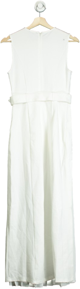 Karen Millen White Ponte And Georgette Jersey Pleated Maxi Dress UK XS