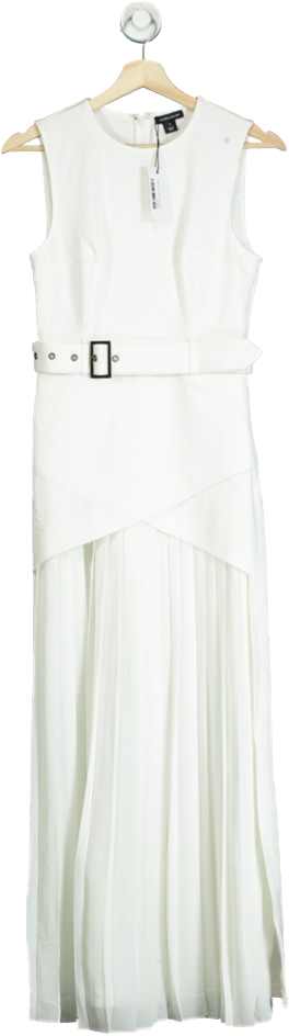 Karen Millen White Ponte And Georgette Jersey Pleated Maxi Dress UK XS