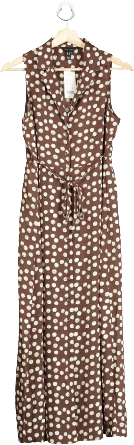 New Look Brown Polka Dot Pattern Sleeveless Midi Shirt Dress UK 8