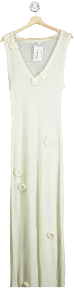 NA-KD Cream Knitted Flower Detail V-neck Maxi Dress UK M