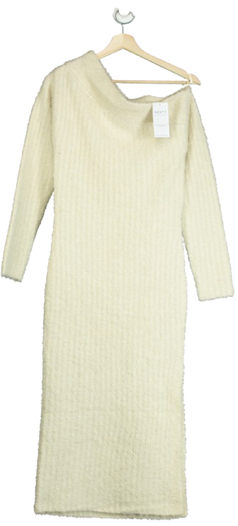 Next Cream Rochelle Humes Boucle Textured Off Shoulder Knitted Jumper Maxi Dress UK S