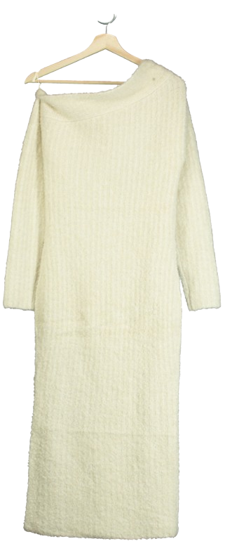 Next Cream Rochelle Humes Boucle Textured Off Shoulder Knitted Jumper Maxi Dress UK S