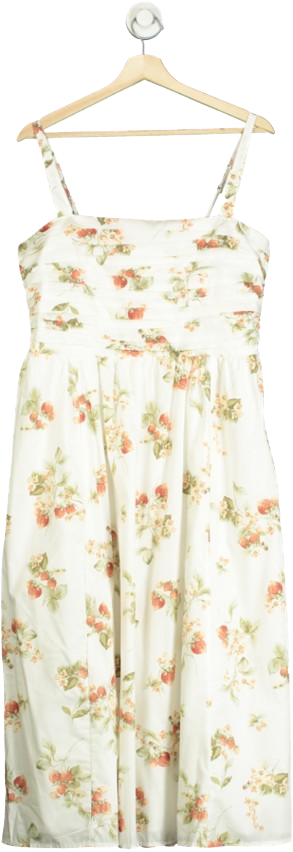 Abercrombie & Fitch White Emerson Wide Strap Clean Midi Strawberry Day Dress UK L