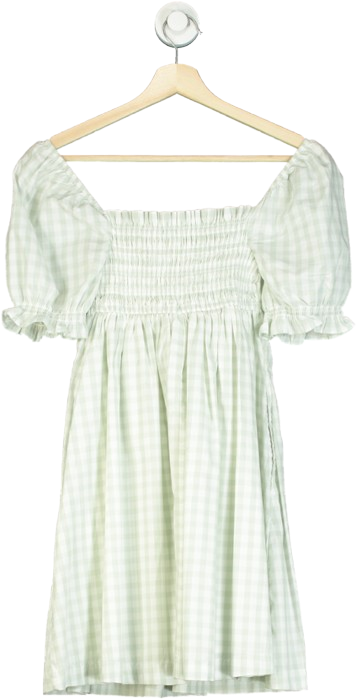 Abercrombie & Fitch Green Gingham Puff-sleeve Mini A-line Dress UK XXS