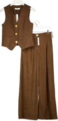 commense Brown Corduroy V-neck Buttoned Vest And Trousers UK S
