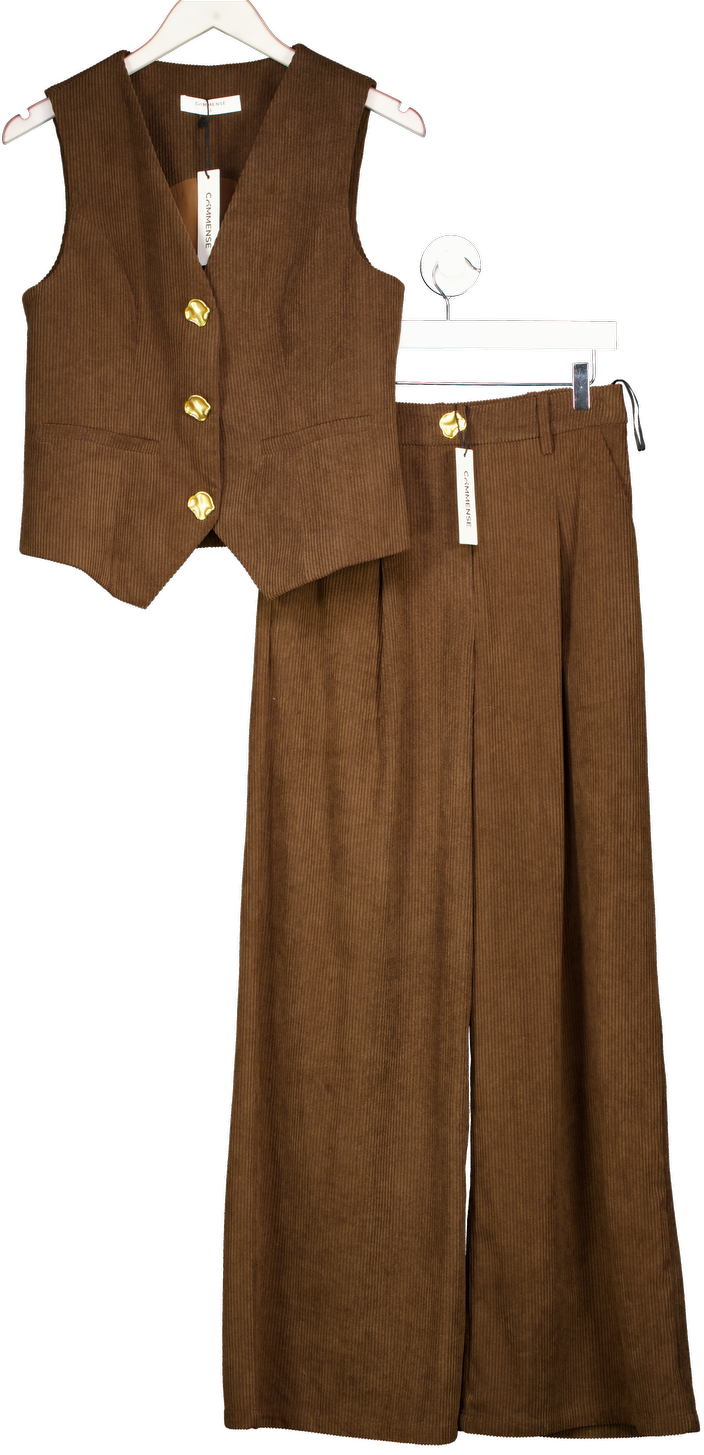 commense Brown Corduroy V-neck Buttoned Vest And Trousers UK S