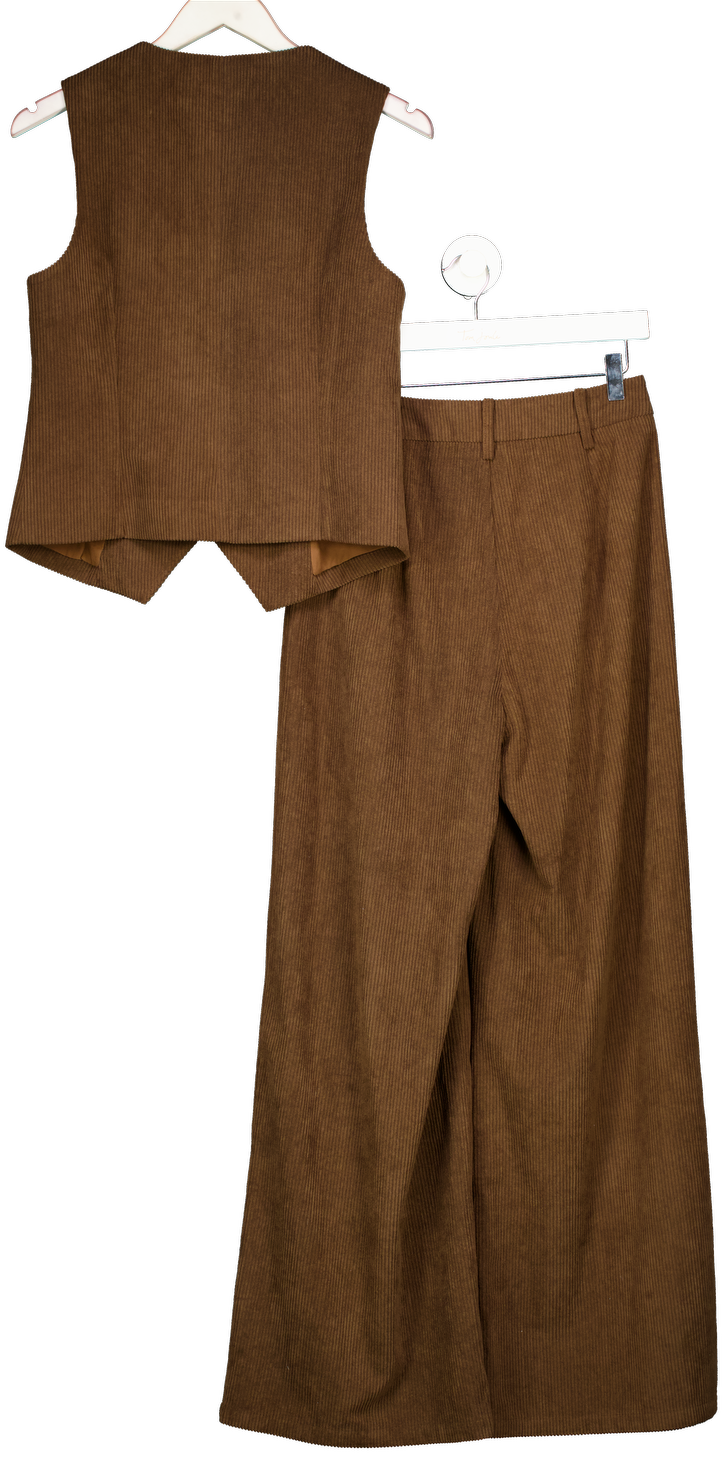 commense Brown Corduroy V-neck Buttoned Vest And Trousers UK S