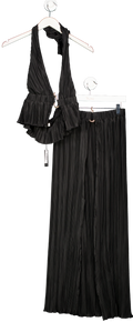 4th & Reckless Black Daisy Pleated Woven Midi Skirt And Pleated Top UK 8