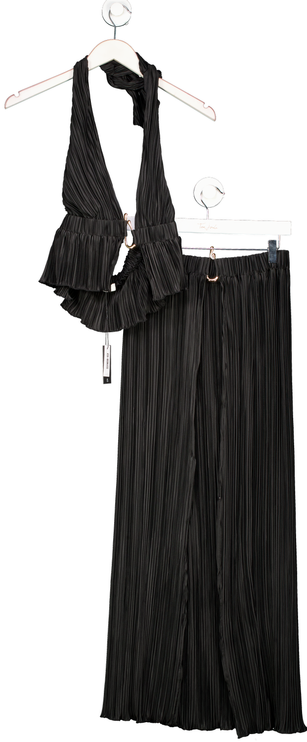 4th & Reckless Black Daisy Pleated Woven Midi Skirt And Pleated Top UK 8
