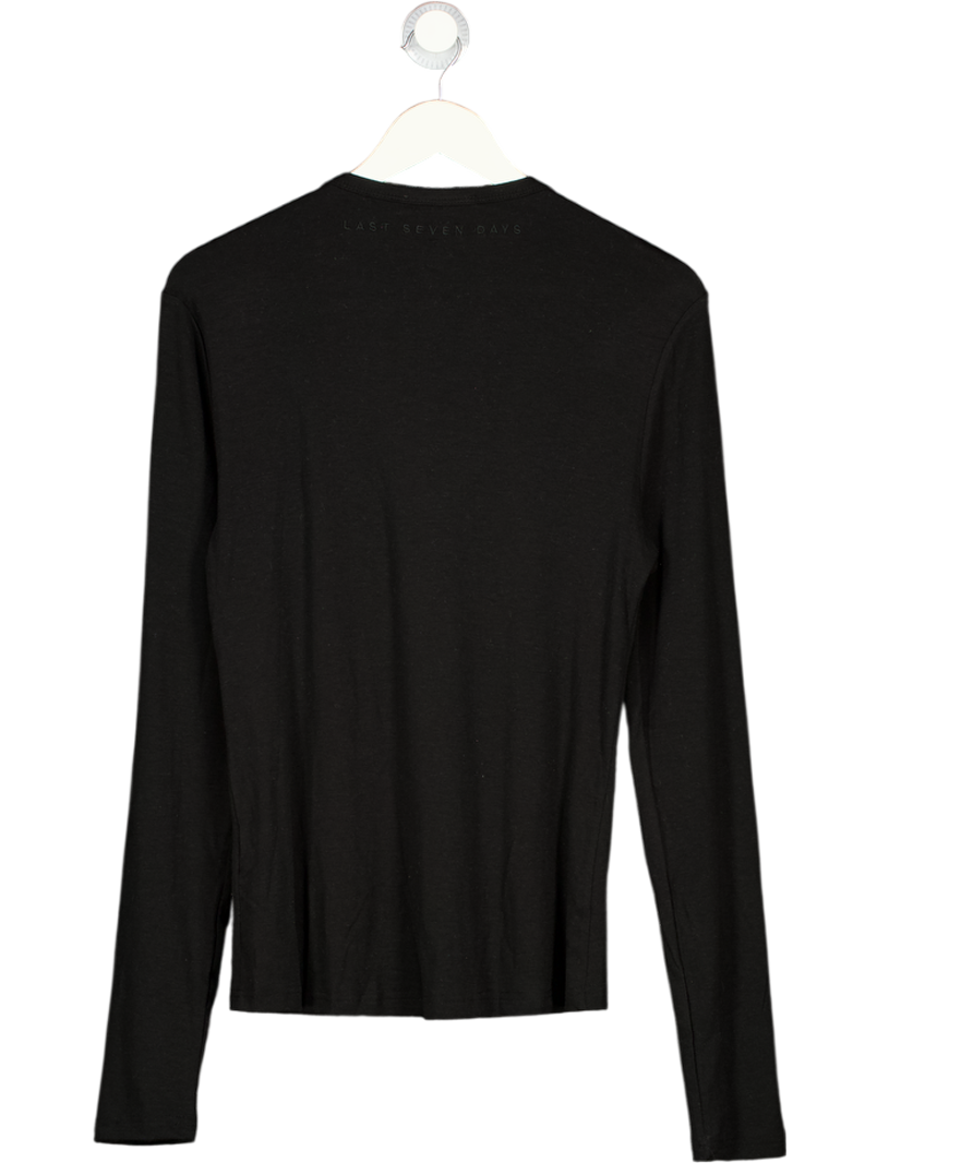 LAST SEVEN DAYS Black Noir Henley Long Sleeve Top UK L