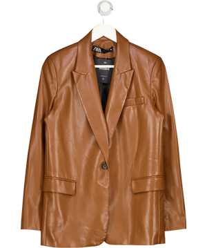 ZARA Brown Faux Leather Double-breasted Blazer UK S