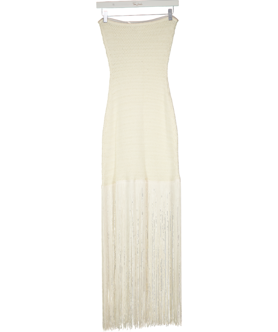 4th & Reckless Bandeau Fringed Hem Crochet Mini Dress In Cream UK 8
