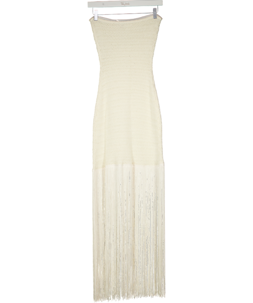 4th & Reckless Bandeau Fringed Hem Crochet Mini Dress In Cream UK 8