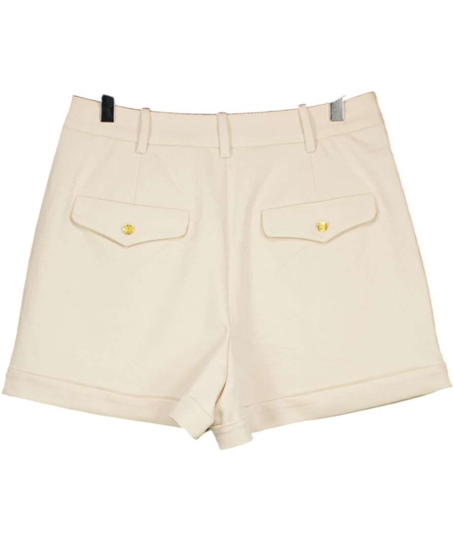 HOLLAND COOPER Beige Pleated Wide Leg Short Stone With Gold Hc Logo Embellishment UK 10