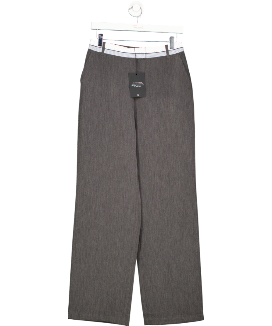 4th & Reckless Tailored Contrast Waist Band Straight Leg Trousers In Dark Grey UK 8