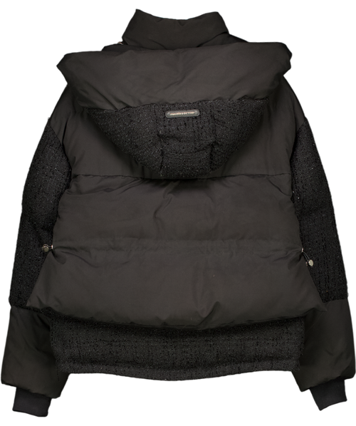 MANIERE DE VOIR Black Boucle Panel Puffer Coat With Detachable Hood UK S