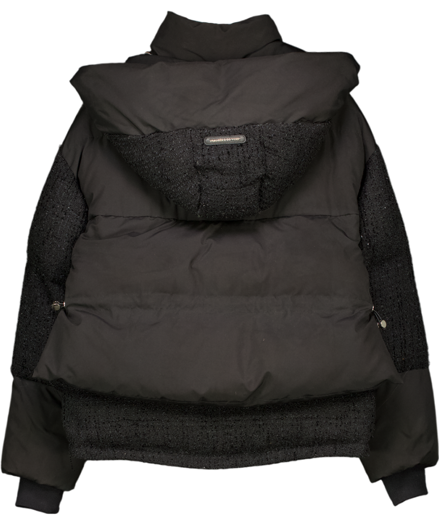 MANIERE DE VOIR Black Boucle Panel Puffer Coat With Detachable Hood UK S
