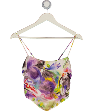 REFORMATION Multicoloured Gruyere 100% Silk Fitted Top UK 4