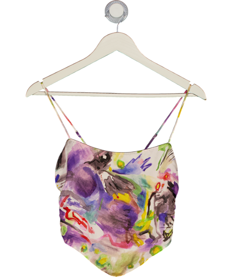 REFORMATION Multicoloured Gruyere 100% Silk Fitted Top UK 4