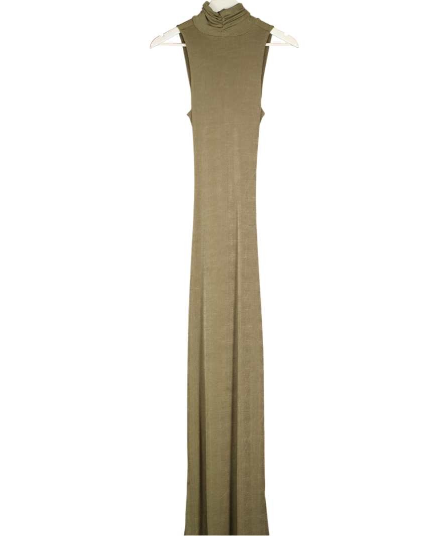 ARIA COVE Khaki Green High Neck Slinky Cut Out Maxi Dress UK 8