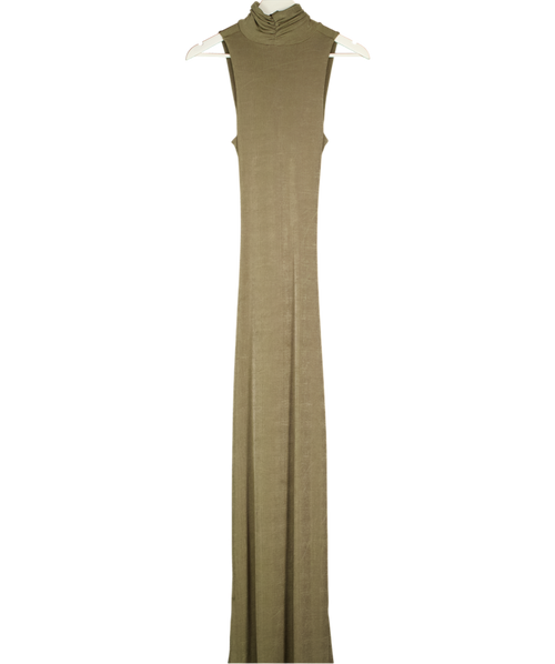 ARIA COVE Khaki Green High Neck Slinky Cut Out Maxi Dress UK 8