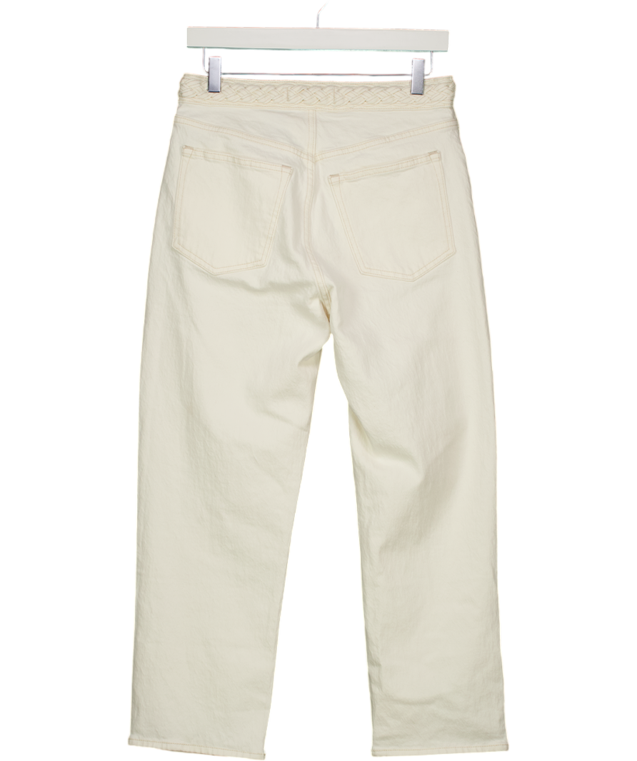 Abercrombie & Fitch Cream High Rise 90s Cropped Braided Waistband Straight Jean W27