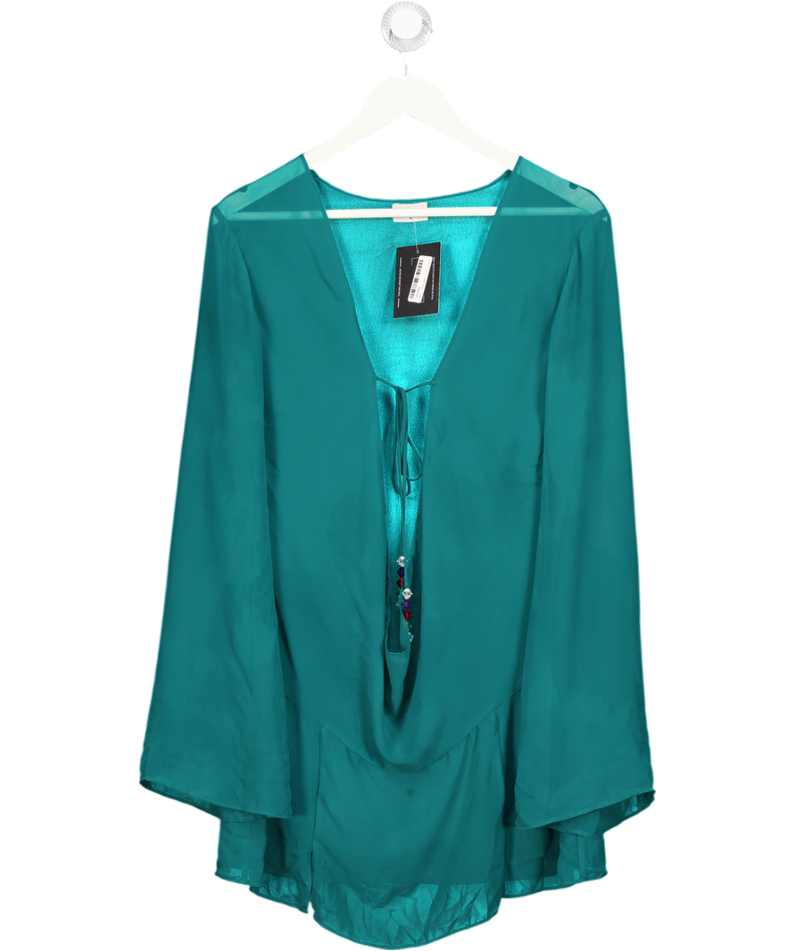 Oh Polly Green Bead-embellished Cowl-neck Sheer Mini Dress UK M