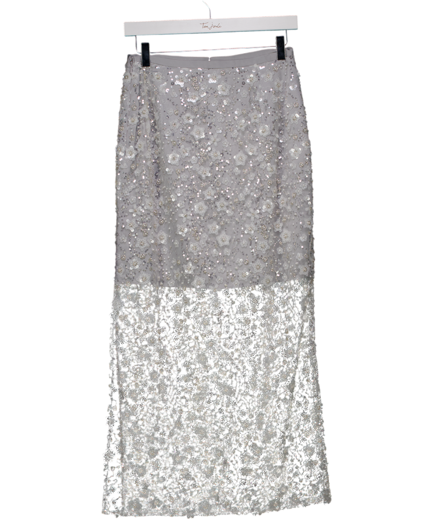 RO&ZO Silver Grey Crystal Sequin Beaded Skirt UK 8