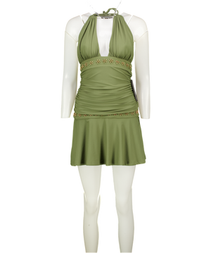WHITE FOX Chase Me Baby Mini Dress Olivine Green UK S