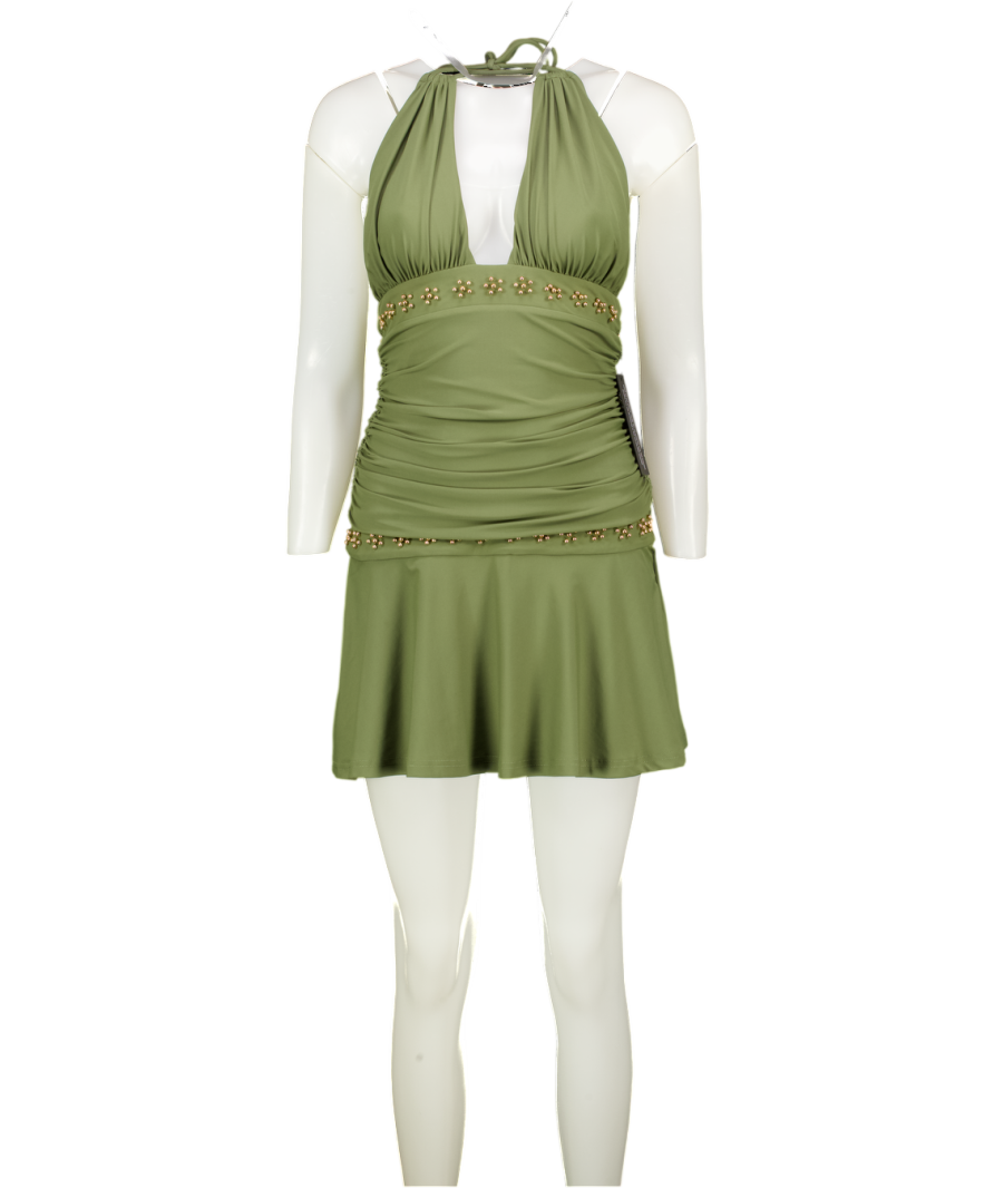 WHITE FOX Chase Me Baby Mini Dress Olivine Green UK S