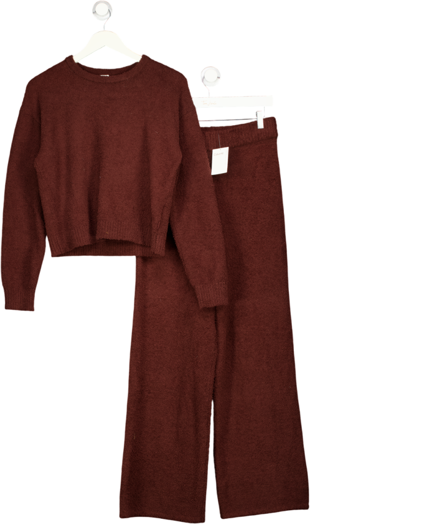 CALVIN KLEIN 2-piece Chocolate Brown Super Soft Cosy Knit Loungewear Set UK S