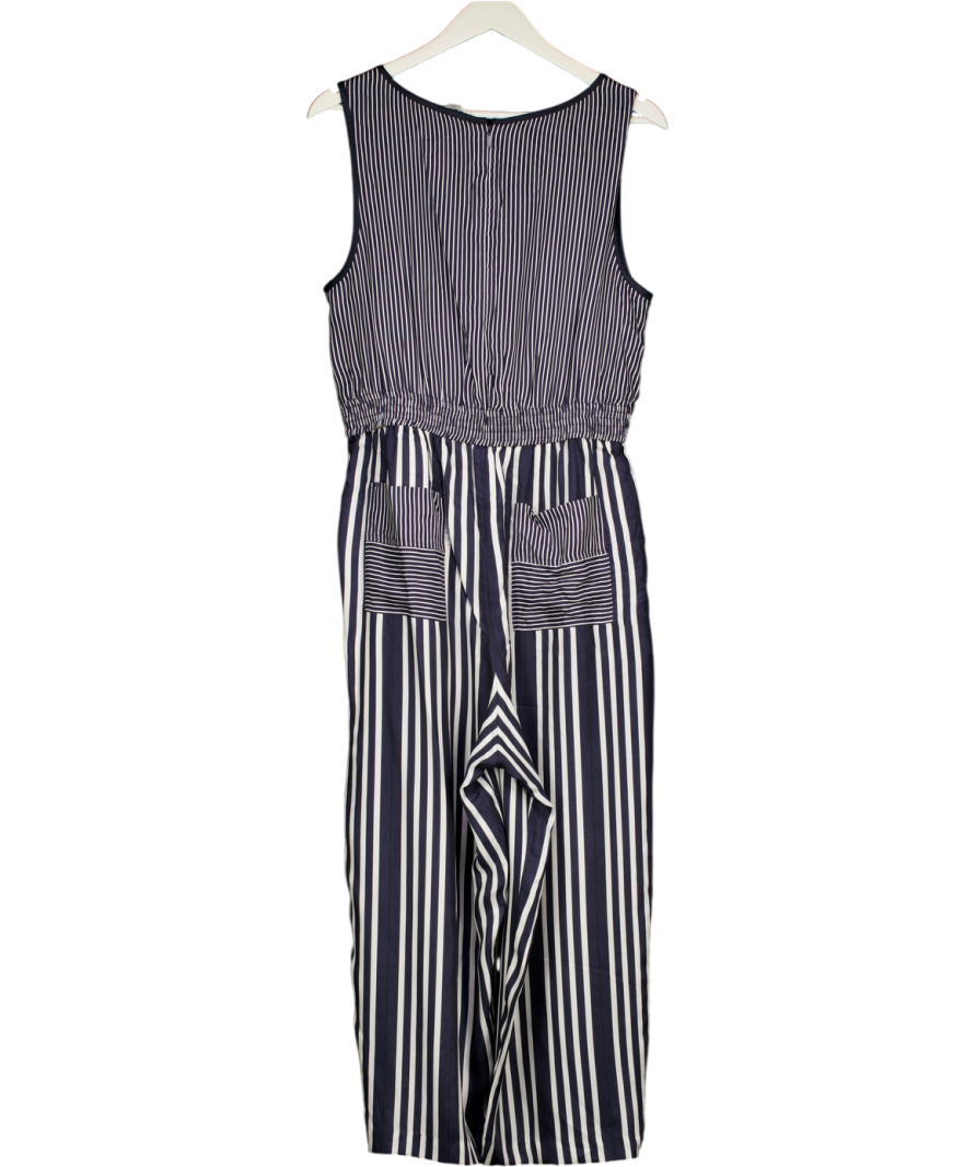 Whistles Navy Blue & White Multi Striped Drawstring Waist Jumpsuit UK M